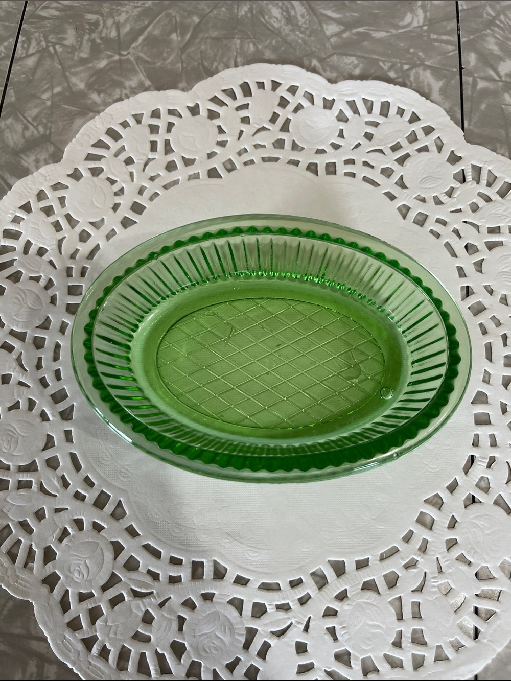 Green Pressed Glass Oval Dish